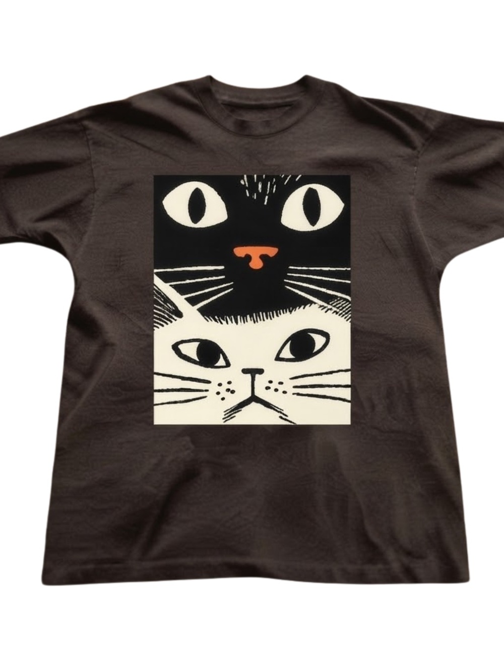Cute Cat Faces Graphic T-Shirt Brown Gildan Cotton Unisex Shirt